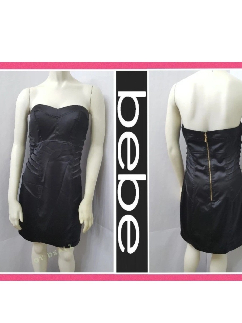 bebe Black Strapless Satin Mini Dress